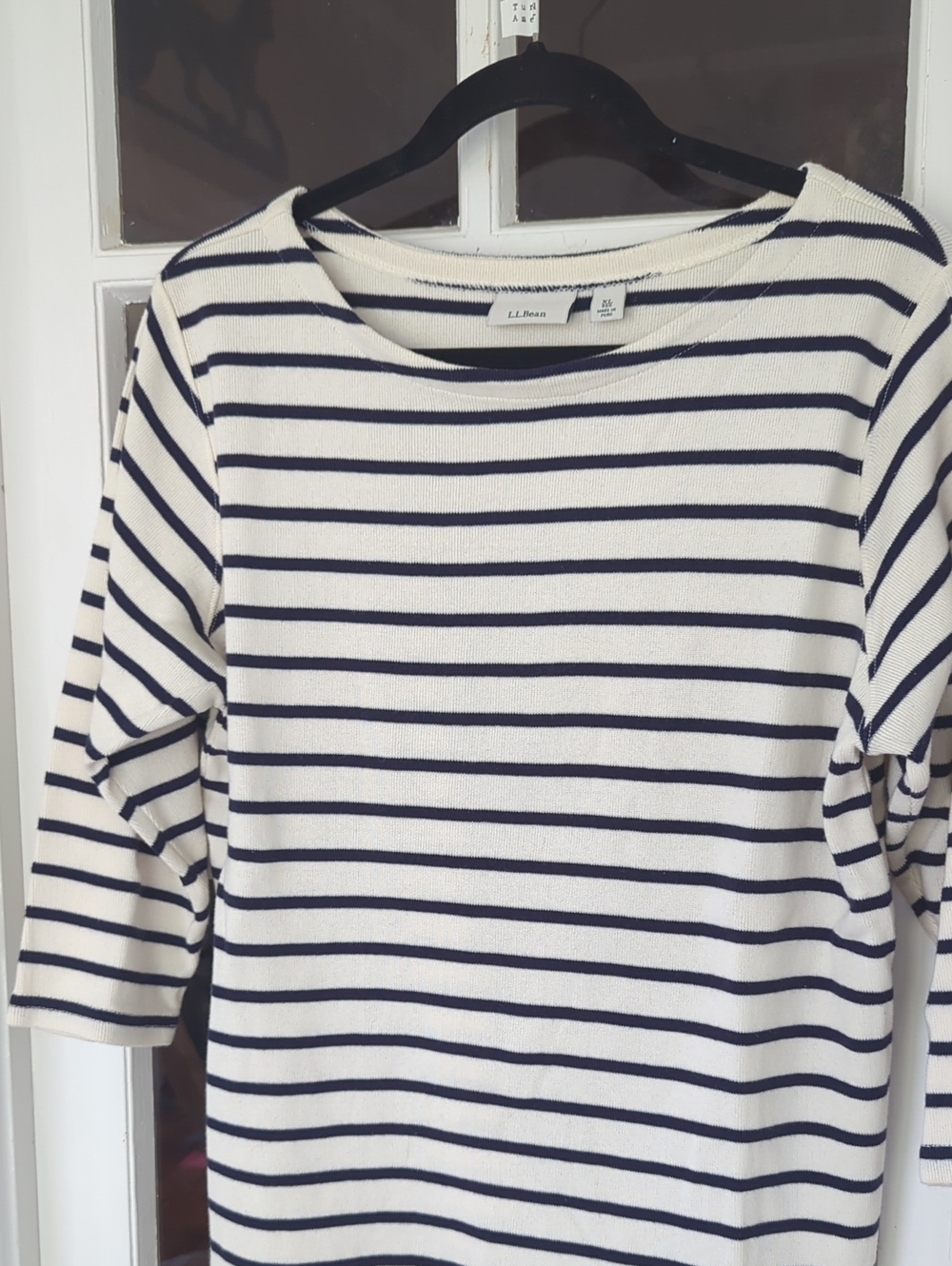 L.L. Bean - Cream and Navy Striped Boatneck Long Sleeve Top - Picture 2 of 9